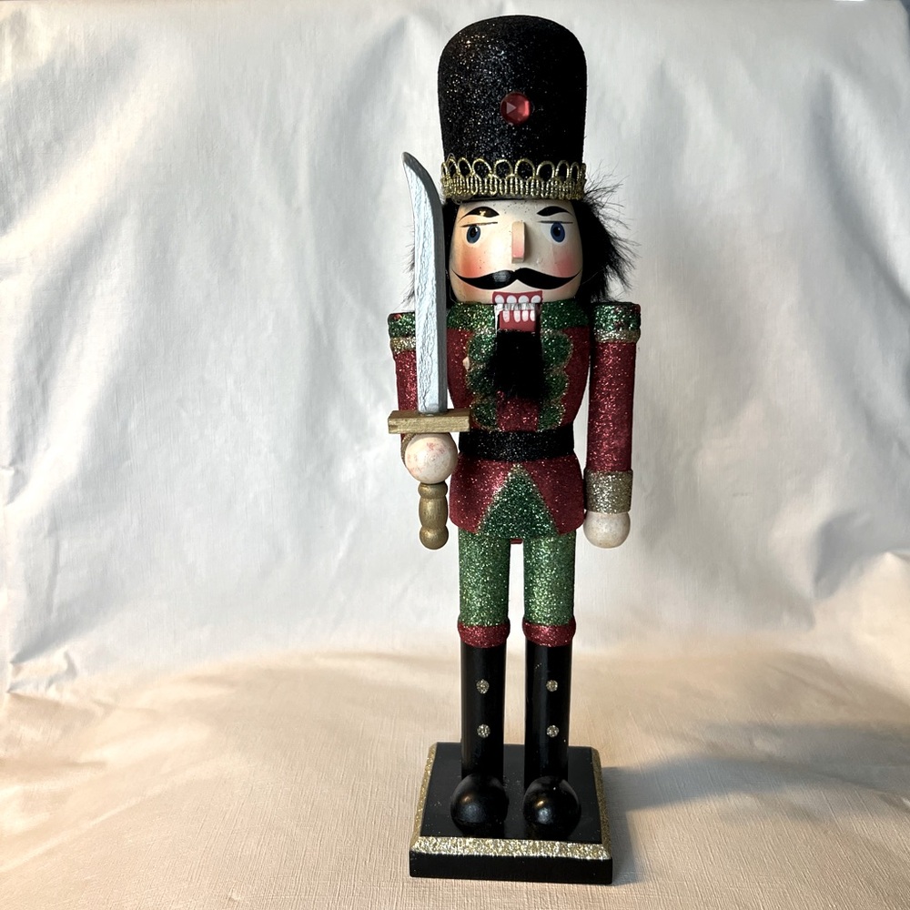 Christmas Wooden Soldier Nutcracker Red & Green Sequin Soldier 12 in